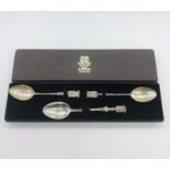 Three engraved silver boxed coffee spoons