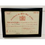 A framed Certificate of Post War Credit dated November 12th 1947