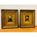 A pair of gilt frame oils on board, depicting boys playing cricket.