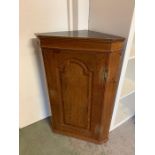 An Oak corner cabinet with brass hinges and lock.