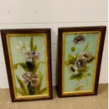 Two Victorian floral pictures painted on glass