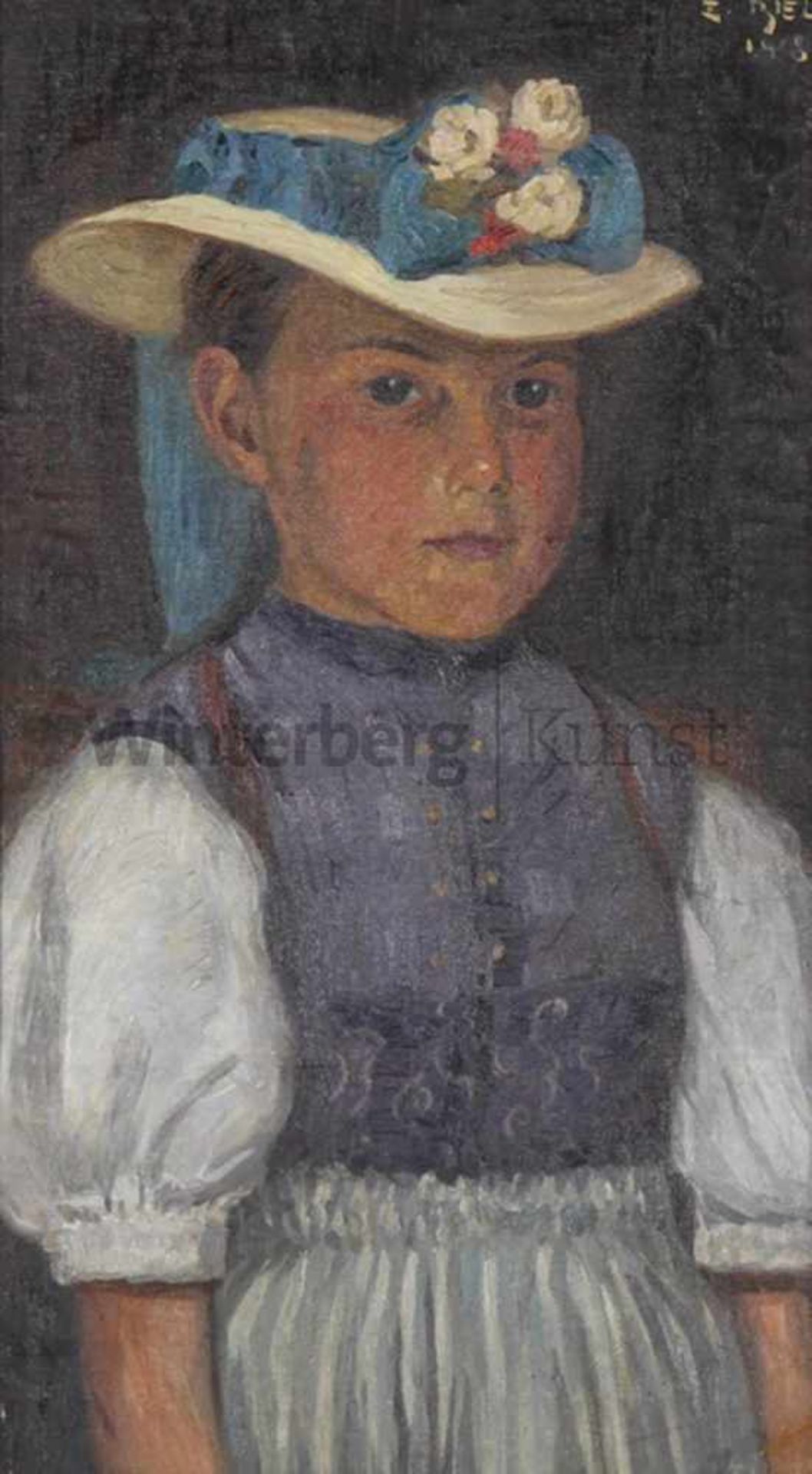ERNEST BIELER - zugeschrieben Rolle (Vaud) 1863 - 1948 LausanneJunges Mädchen in Tracht. Tempera auf