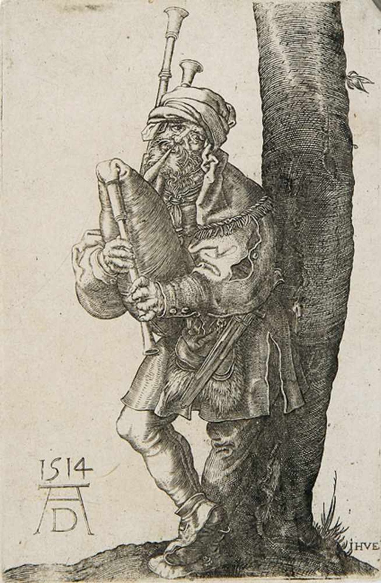 DÜRER - KopienDer Dudelsackpfeifer. Seitenrichtige Kopie nach dem gleichnamigen, 1514 entstandenen