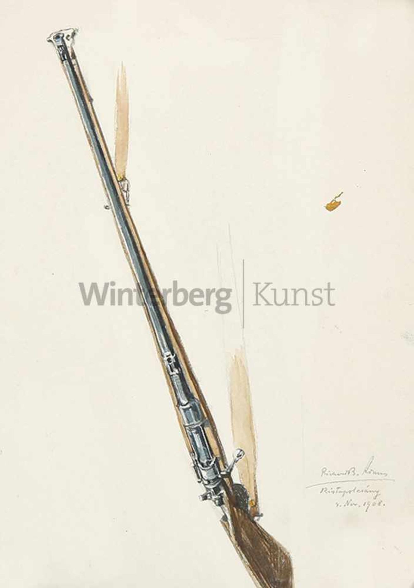 RICHARD BENNO ADAM 1873 - München - 1937Gewehr. Weißgehöhtes Aquarell mit Tusche und Bleistift 1908.