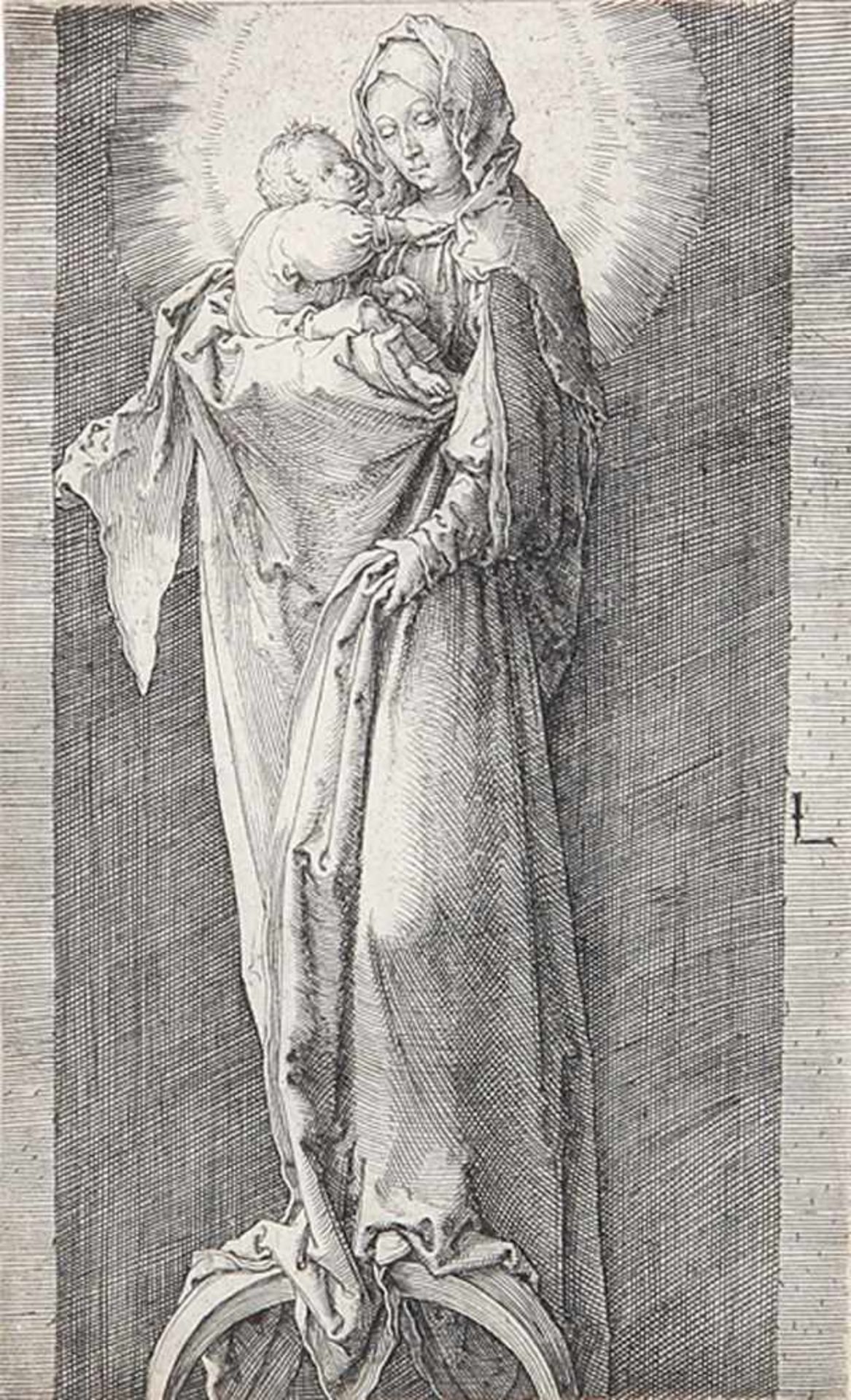 LUCAS VAN LEYDEN 1494 - Leiden - 1533Die Madonna in der Nische. Kupferstich. Bartsch 81. Volbehr 74.