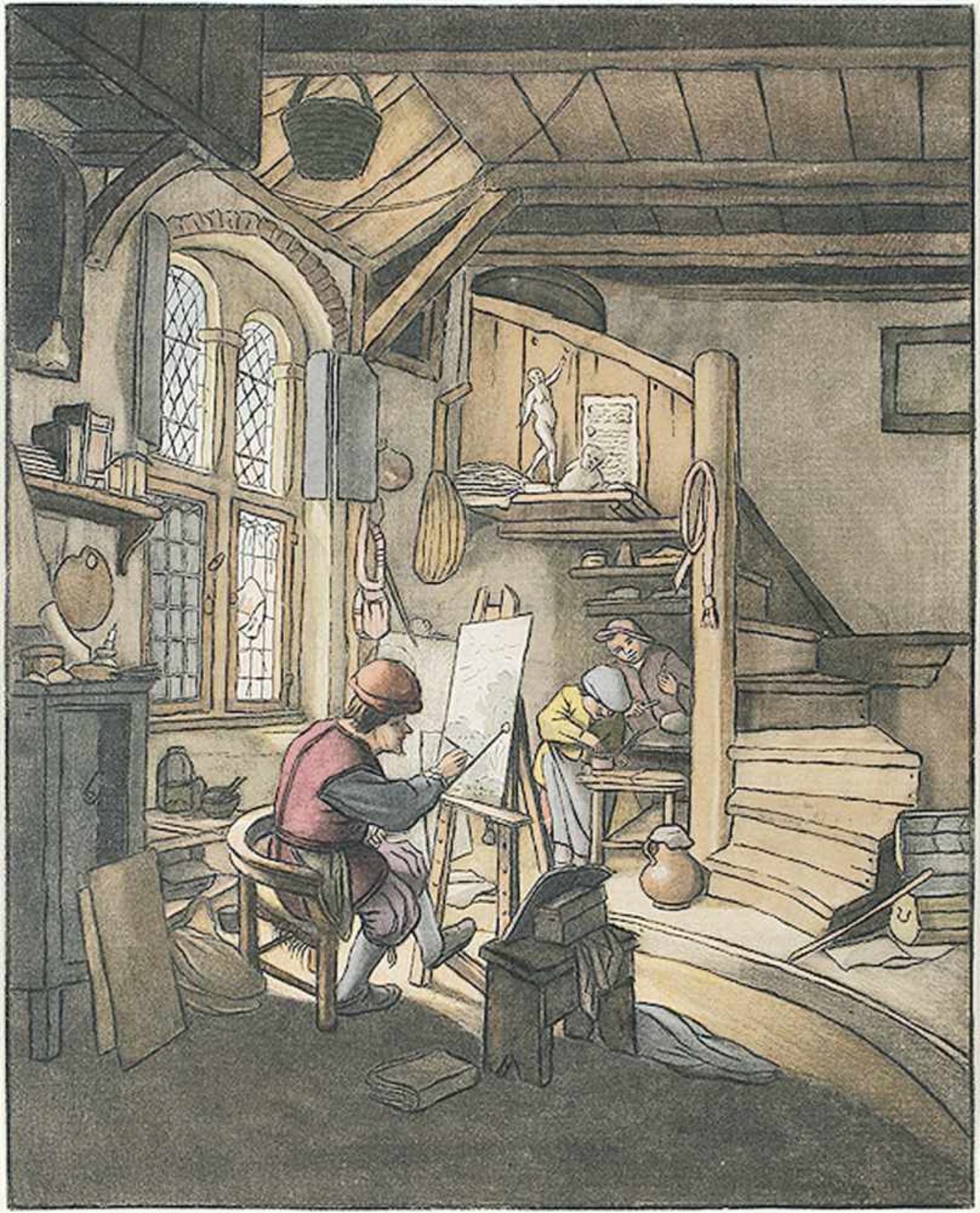ADRIAEN VAN OSTADE 1610 - Haarlem - 1684Der Maler. Aquarelliertes Schabkunstblatt von B. Schreuder
