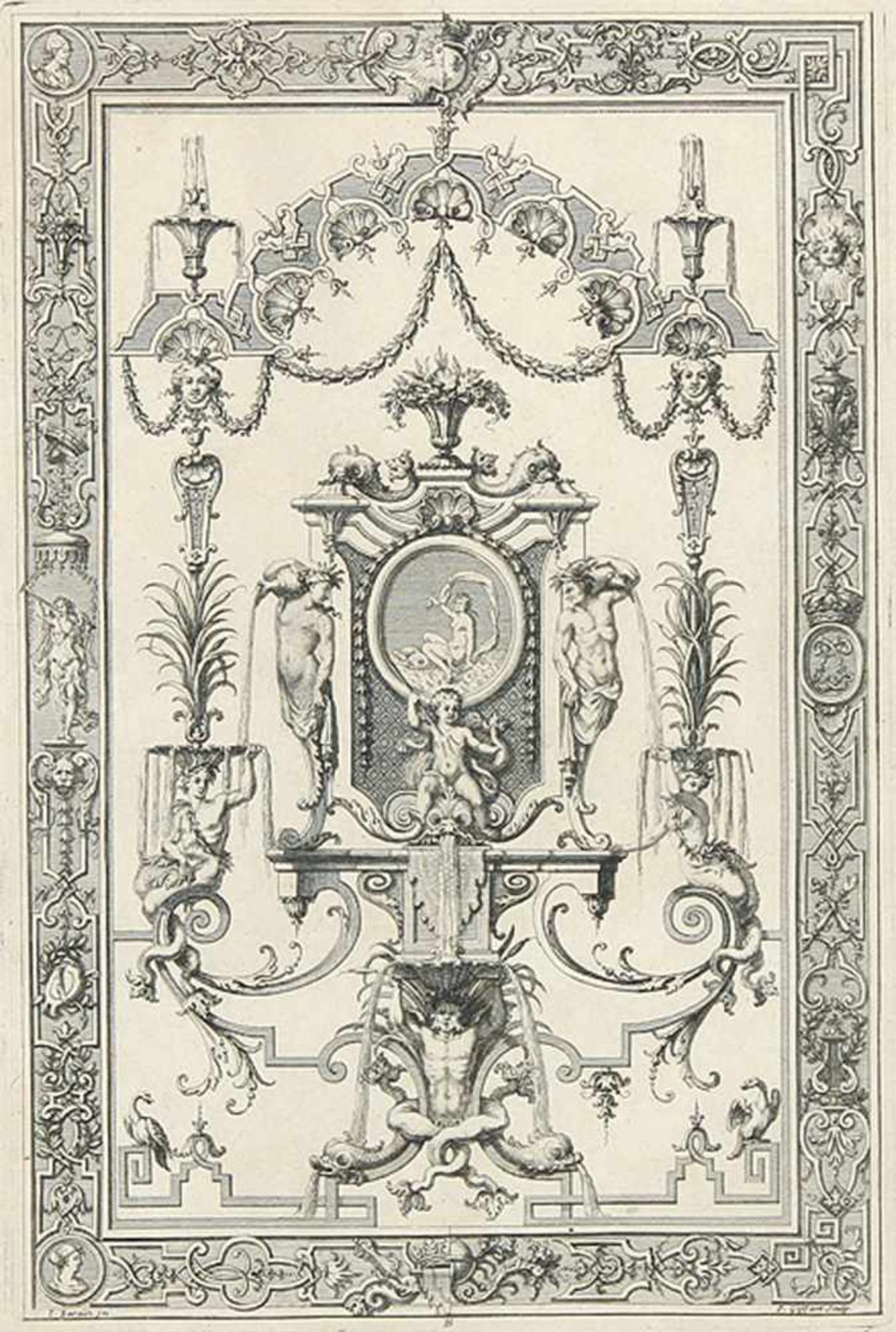 JEAN BERAIN DER ÄLTERE Saint-Mihiel/Barrois 1640 - 1711 ParisWanddekorationen mit mythologischen und