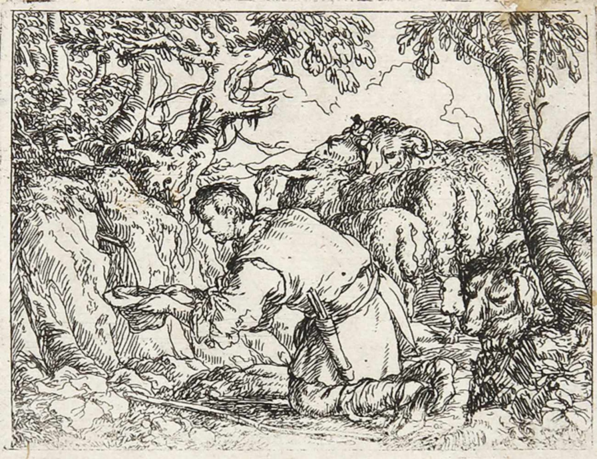 JONAS UMBACH um 1624 - Augsburg - 1693Die zwei sitzenden Jäger mit dem erlegten Wild - Der aus dem