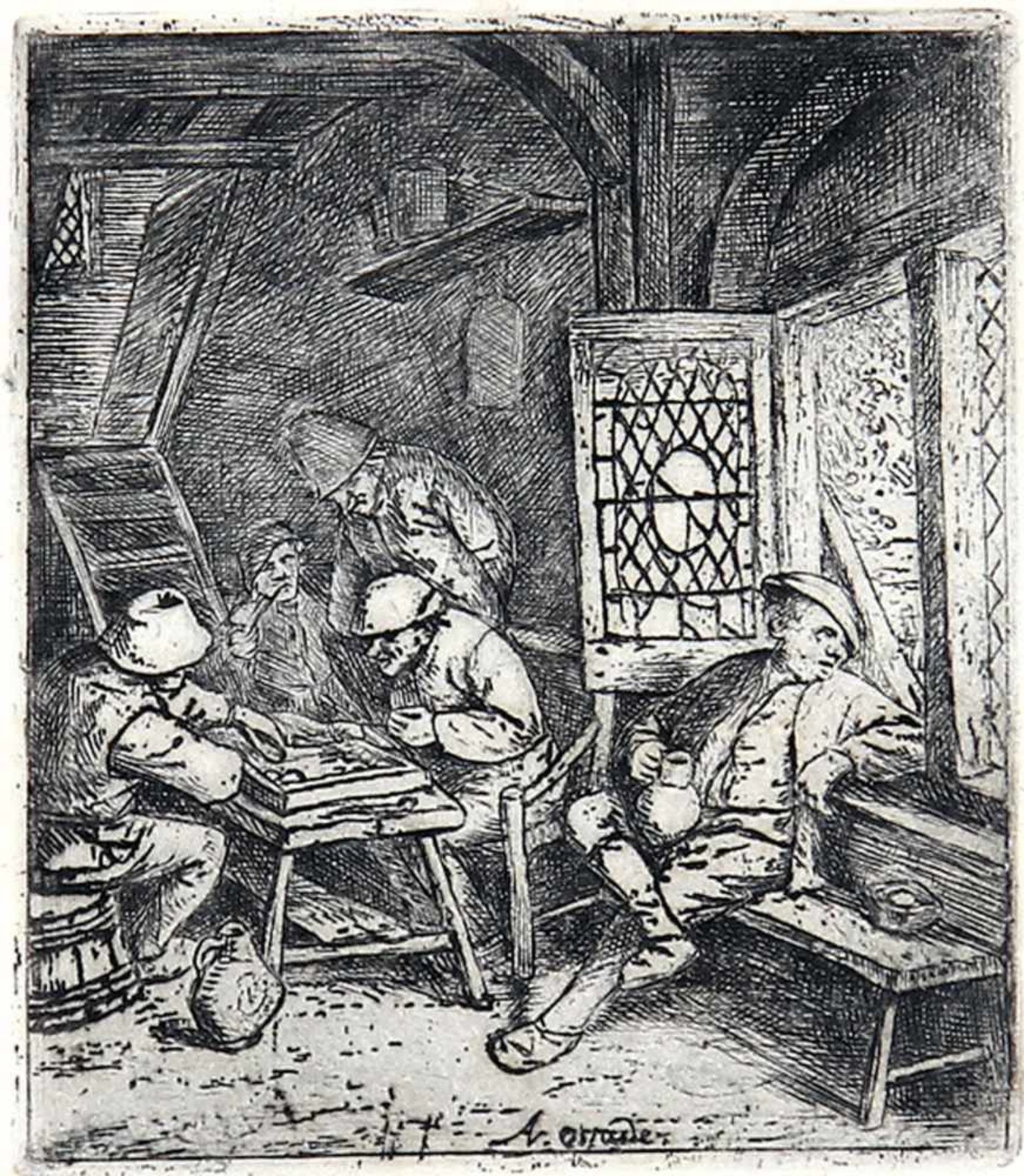 ADRIAEN VAN OSTADE 1610 - Haarlem - 1684Die Tricktrackspieler (Brettspieler). Radierung um 1682.