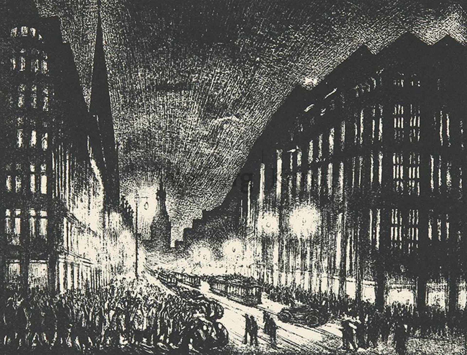 ARTHUR ILLIES Hamburg 1870 - 1952 LüneburgMönckebergstraße (Hamburg). Lithographie 1925. Illies