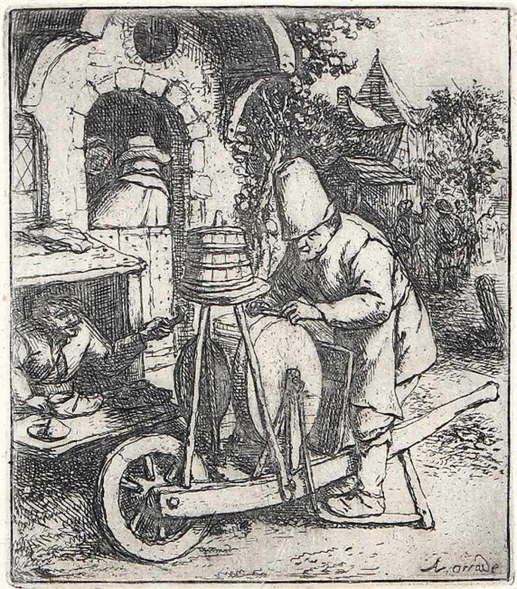 ADRIAEN VAN OSTADE 1610 - Haarlem - 1684Der Scherenschleifer. Radierung um 1682. Bartsch 36,