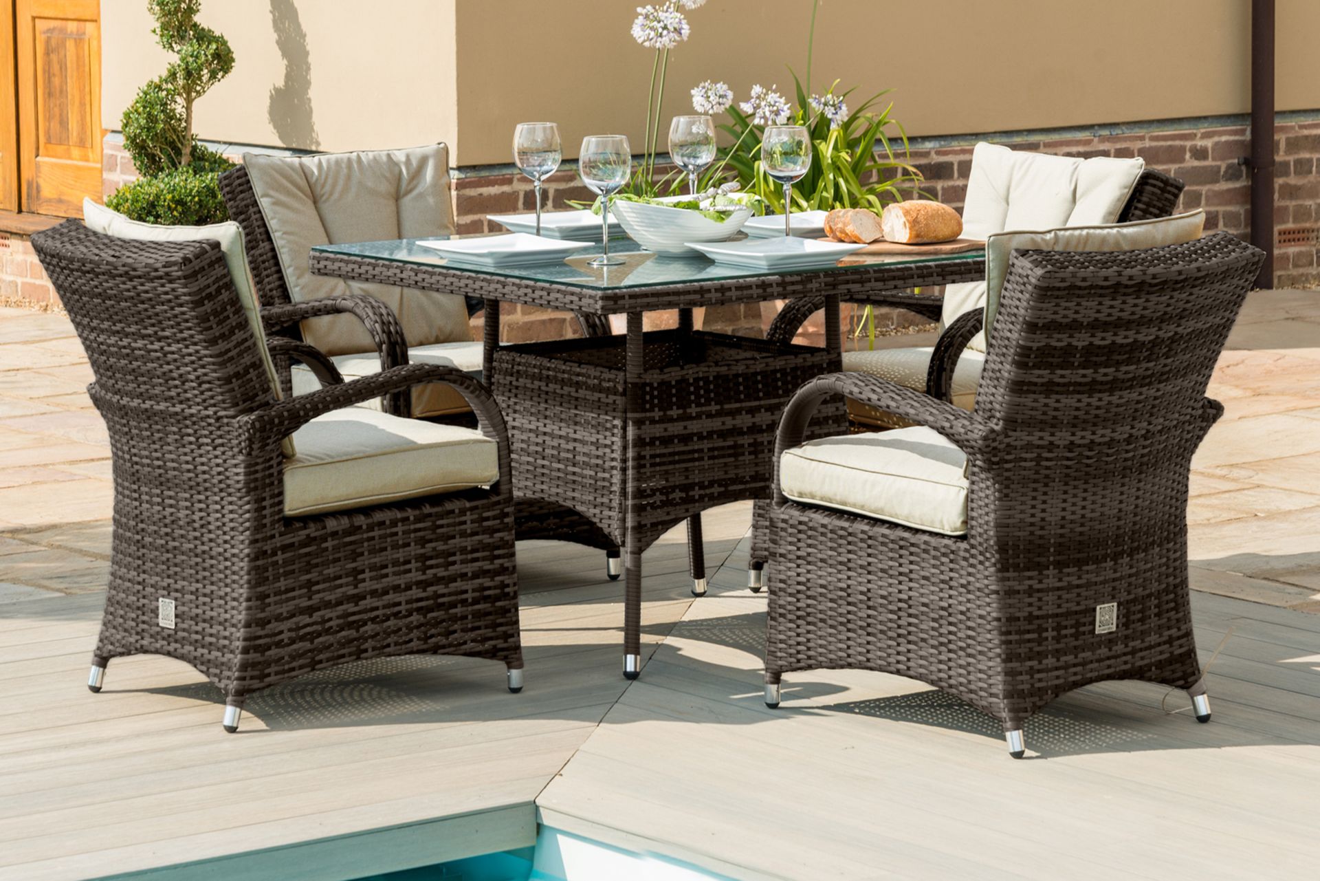 Rattan Texas 4 Seat Square Dining Set (Brown) *BRAND NEW*