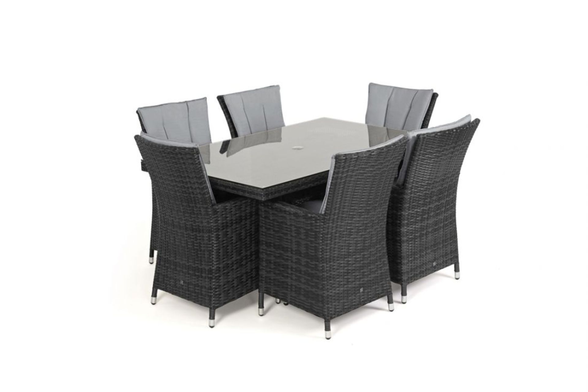 Rattan LA 6 Seat Rectangular Dining Set With Parasol (Grey) *BRAND NEW* - Image 2 of 3