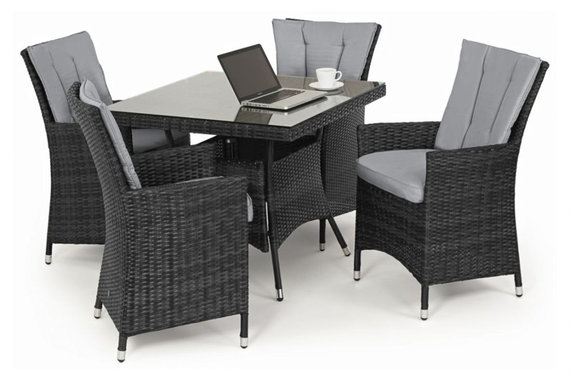 *** RESERVE MET ***Rattan LA 4 Seat Square Dining Set With Parasol (Grey) *BRAND NEW* - Image 2 of 3