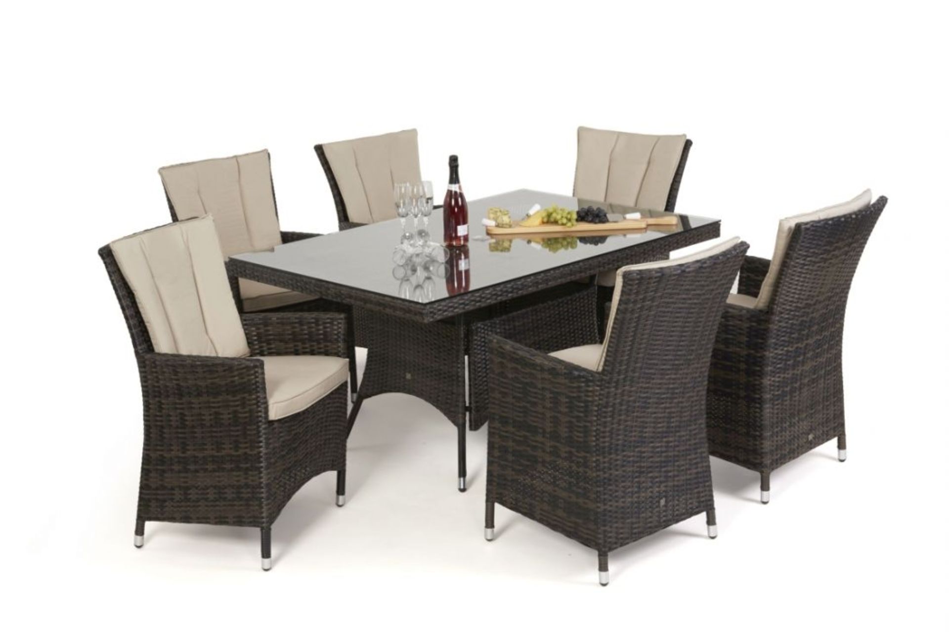 Rattan LA 6 Seat Rectangular Dining Set With Parasol (Brown) *BRAND NEW* - Image 3 of 3