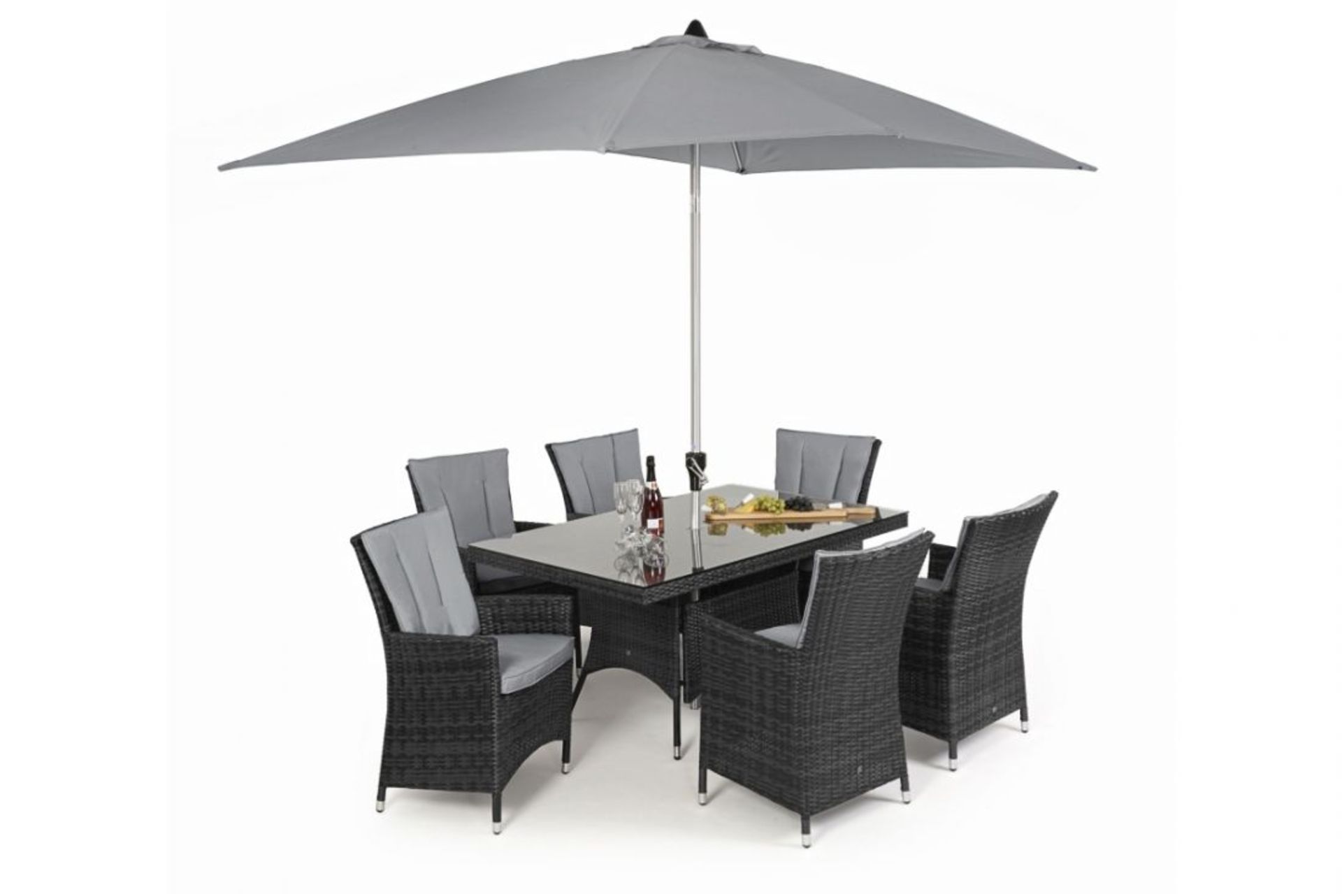 Rattan LA 6 Seat Rectangular Dining Set With Parasol (Grey) *BRAND NEW*