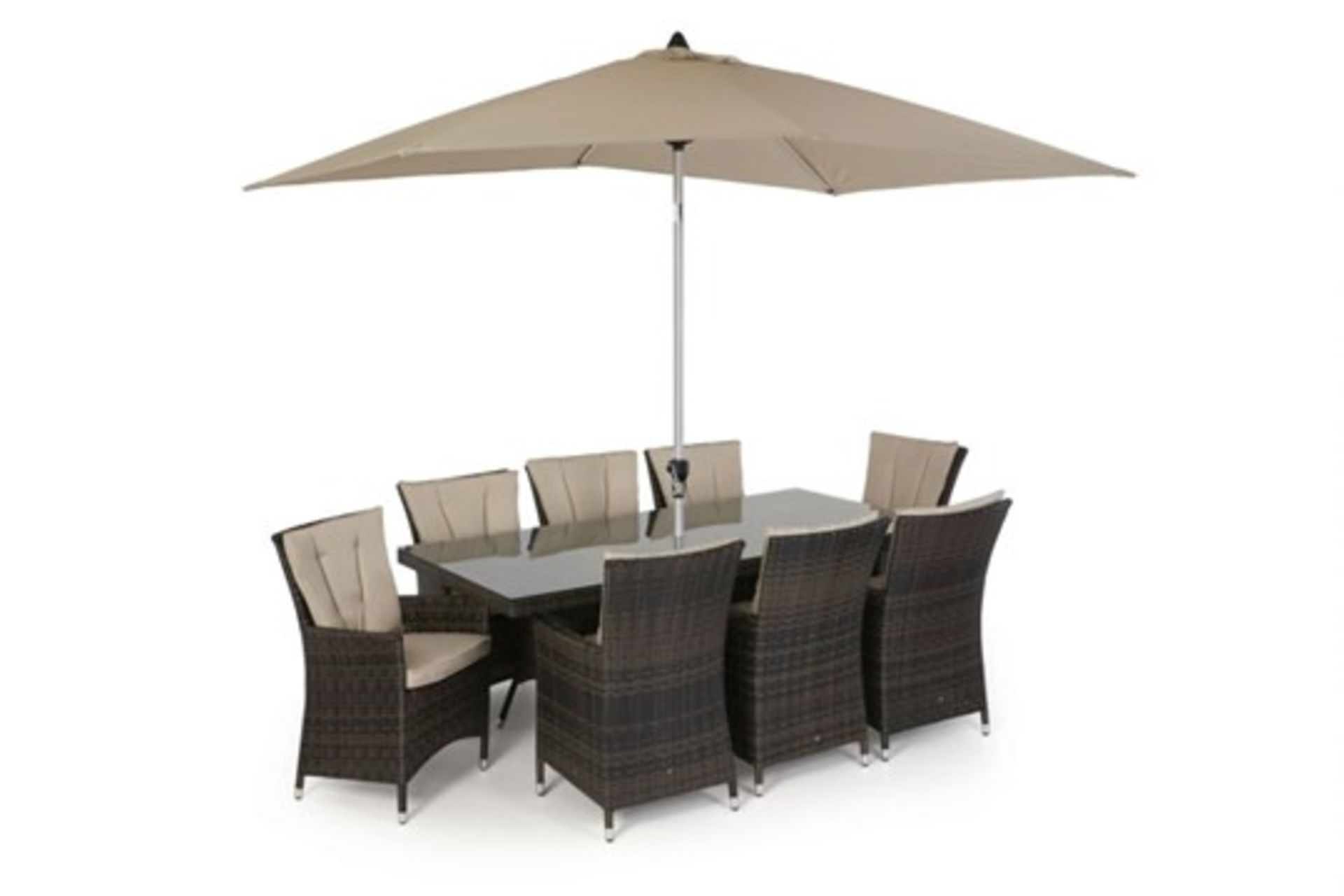 Rattan LA 8 Seat Rectangular Dining Set With Parasol (Brown) *BRAND NEW* - Image 2 of 2