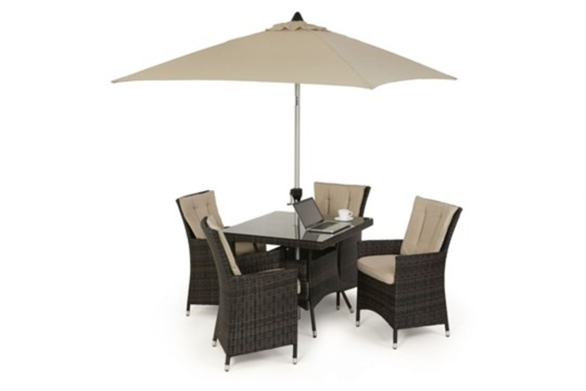 Rattan LA 4 Seat Square Dining Set With Parasol (Brown) *BRAND NEW*