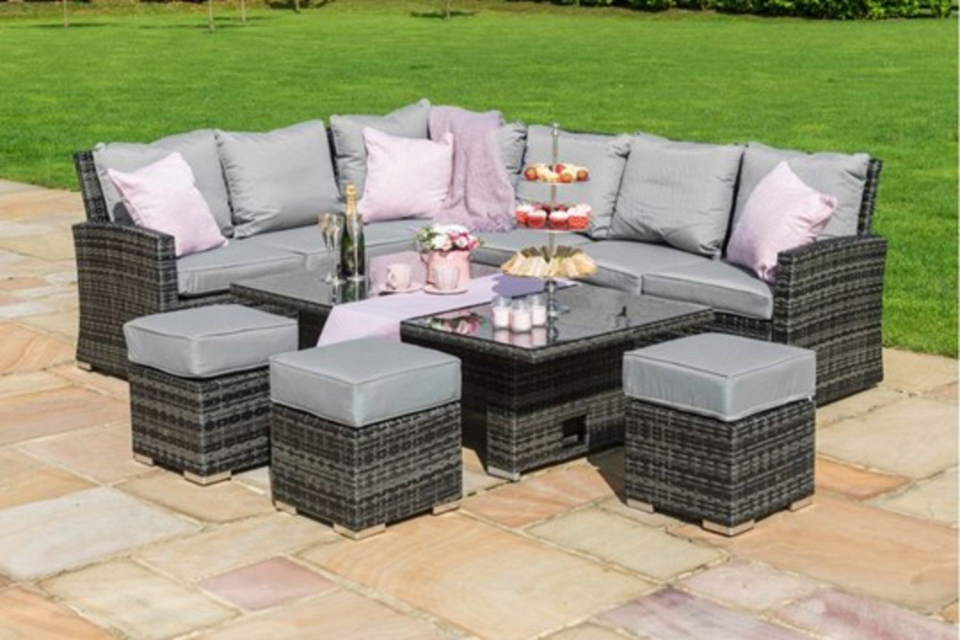 ***RESERVE MET*** Rattan Kingston Corner Outdoor Dining Set With Rising Table (Grey) *BRAND NEW* - Image 2 of 3