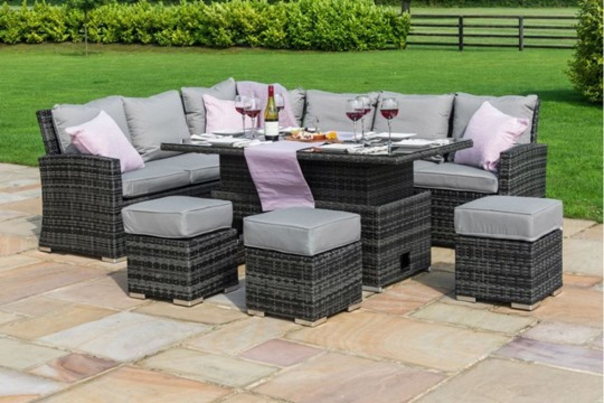 ***RESERVE MET*** Rattan Kingston Corner Outdoor Dining Set With Rising Table (Grey) *BRAND NEW*