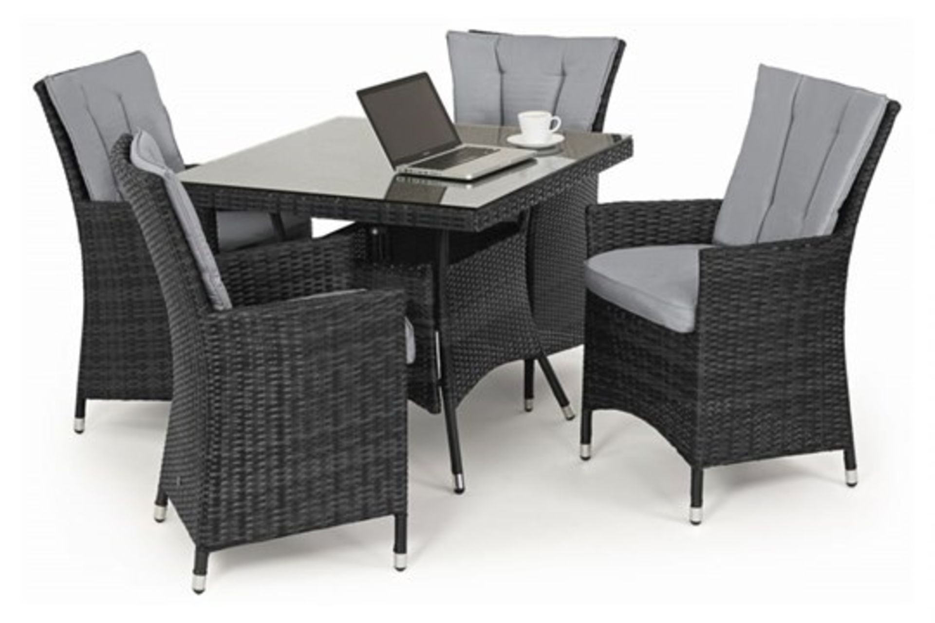 **RESERVE MET** Rattan LA 4 Seat Square Outdoor Dining Set With Parasol (Grey) *BRAND NEW* - Image 2 of 3