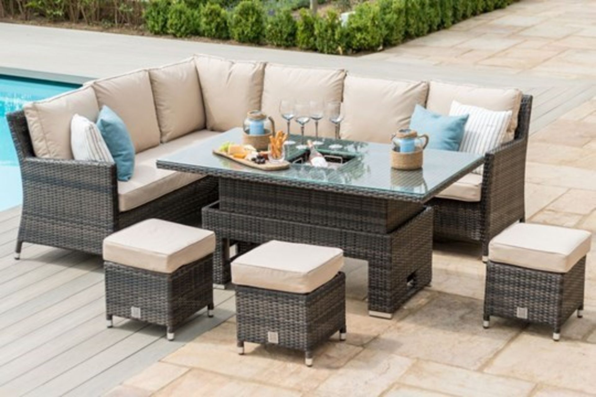 Rattan Venice Corner Outdoor Dining Set With Ice Bucket And Rising Table (Brown) *BRAND NEW* - Image 2 of 4