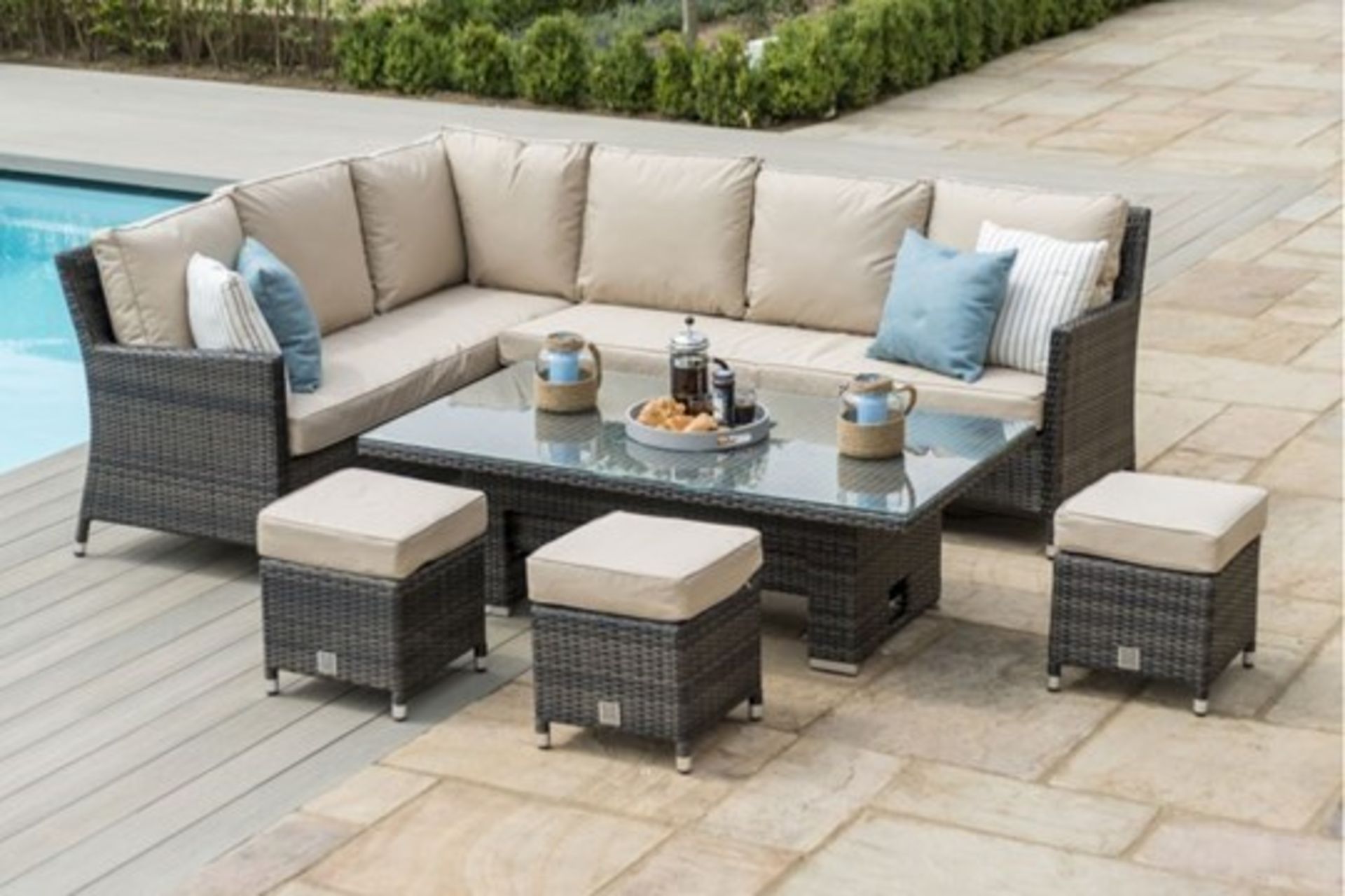 Rattan Venice Corner Outdoor Dining Set With Ice Bucket And Rising Table (Brown) *BRAND NEW* - Image 3 of 4