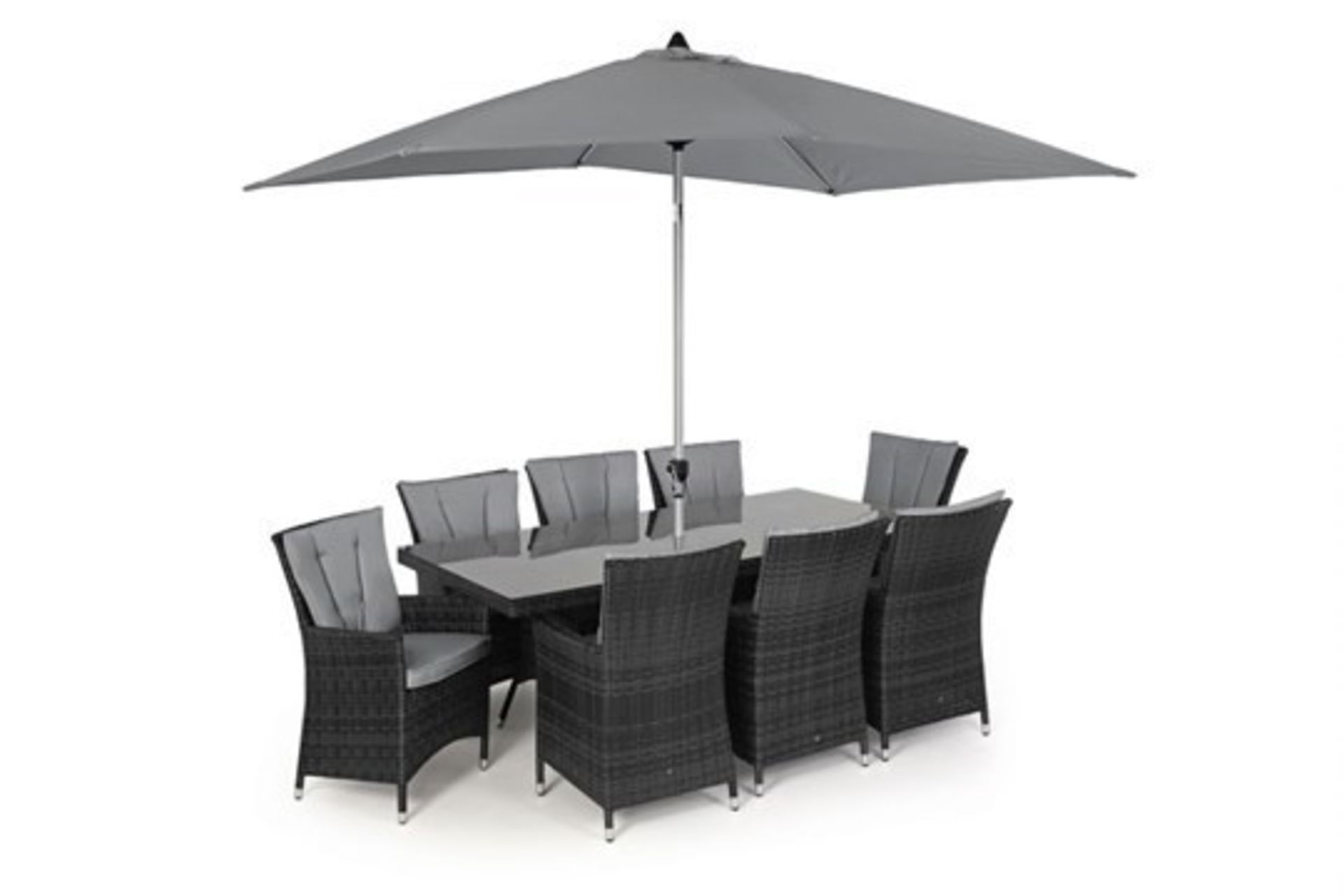 Rattan LA 8 Seat Rectangular Dining Set With Parasol (Grey) *BRAND NEW*