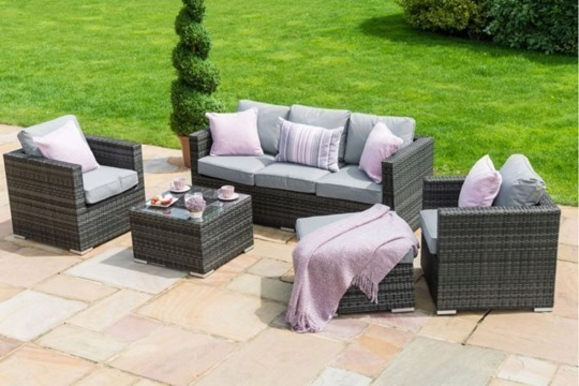 Rattan Georgia 3 Seat Outdoor Sofa Set With Ice Bucket Feature (Grey) *BRAND NEW*