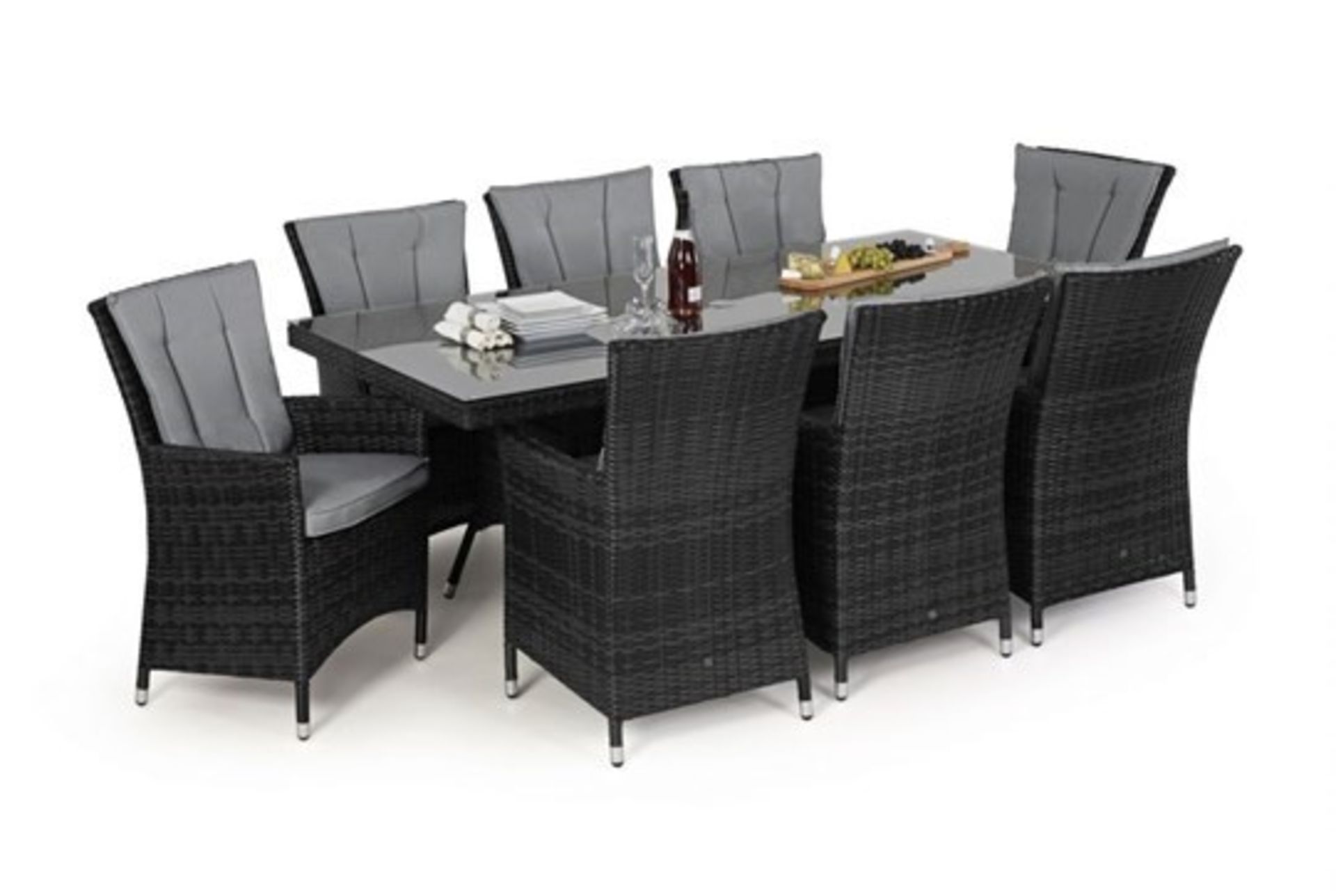 Rattan LA 8 Seat Rectangular Dining Set With Parasol (Grey) *BRAND NEW* - Image 2 of 2