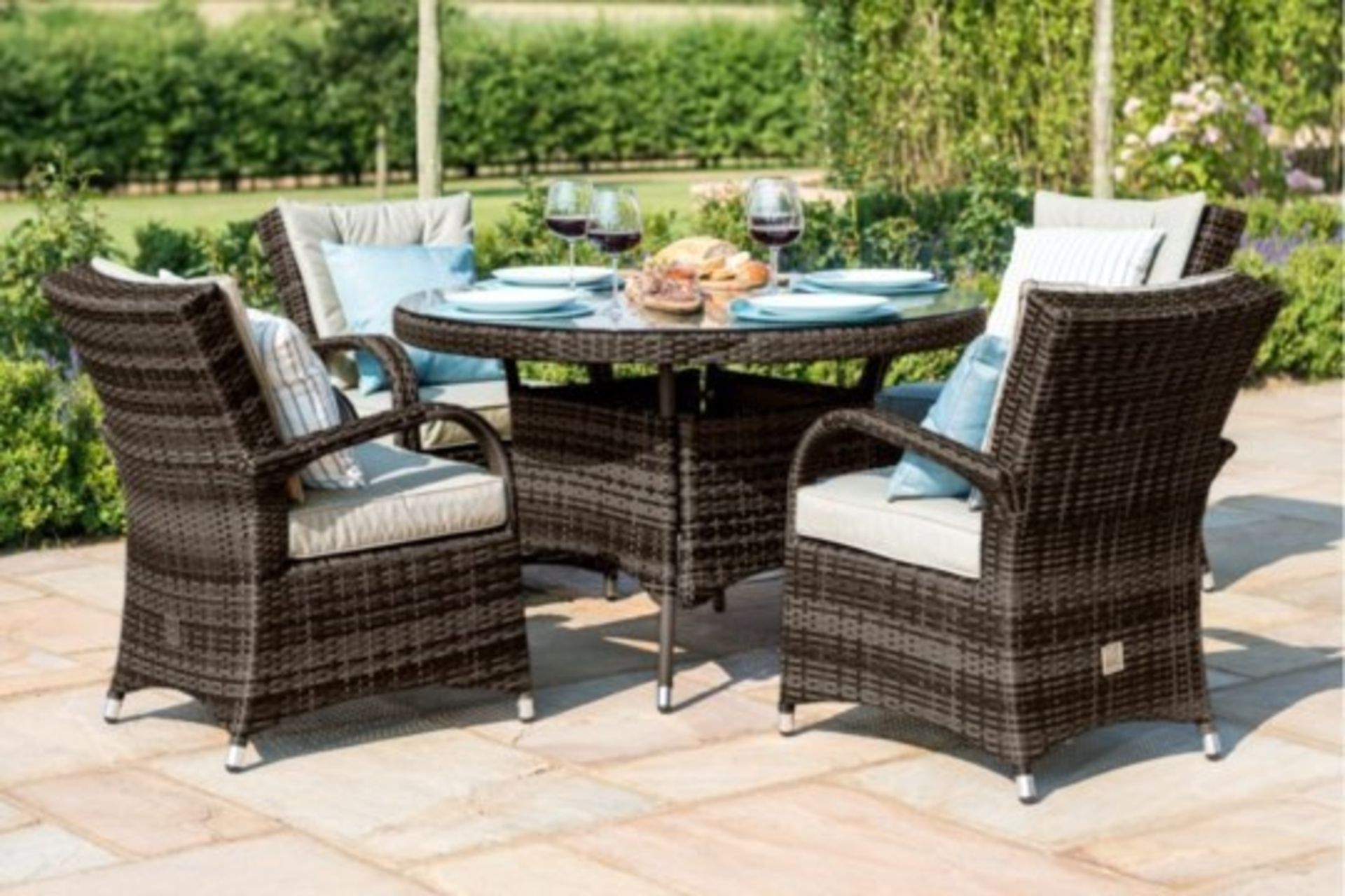 Rattan Texas 4 Seat Round Dining Set (Brown) **BRAND NEW**