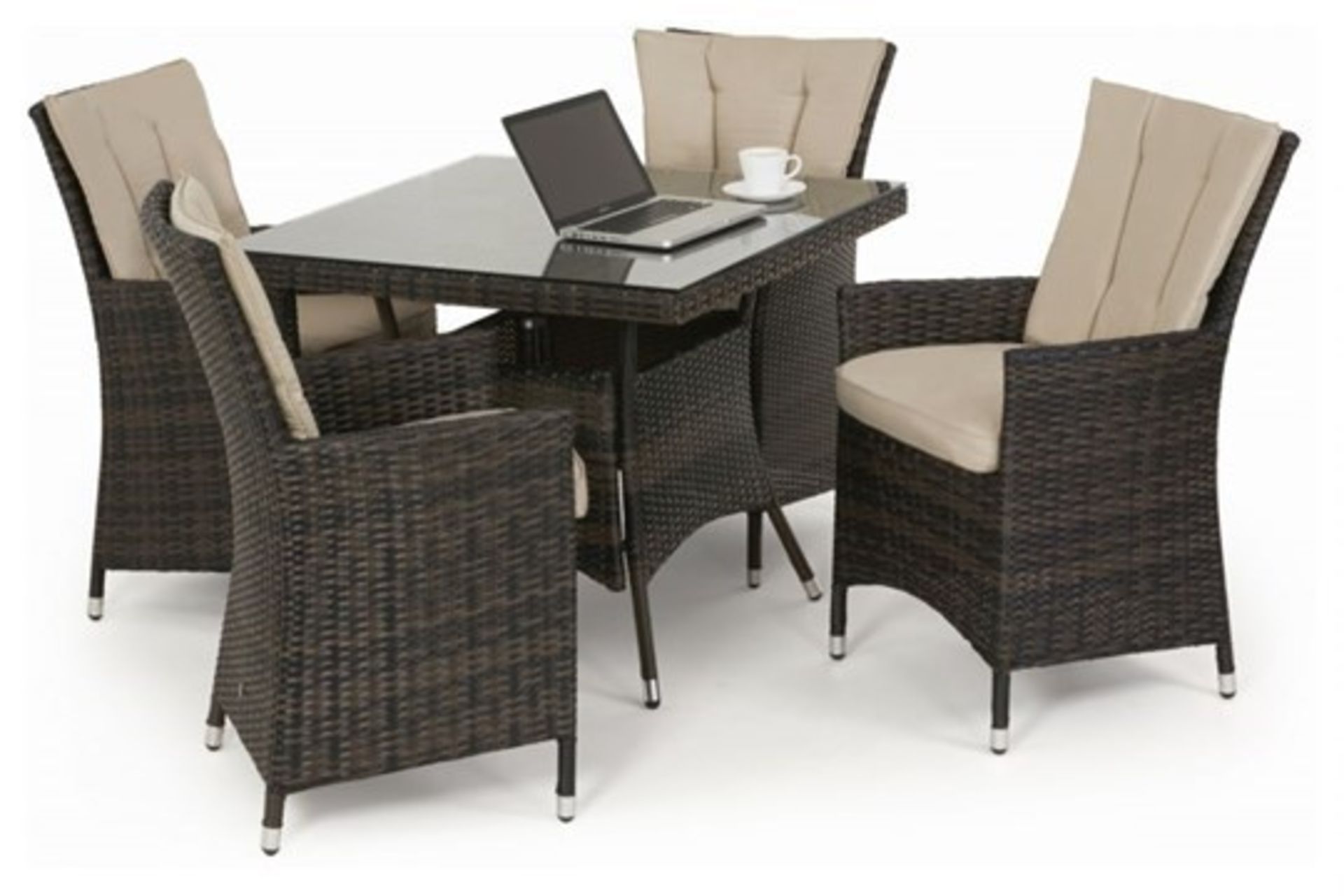 Rattan LA 4 Seat Square Outdoor Dining Set (Brown) *BRAND NEW*
