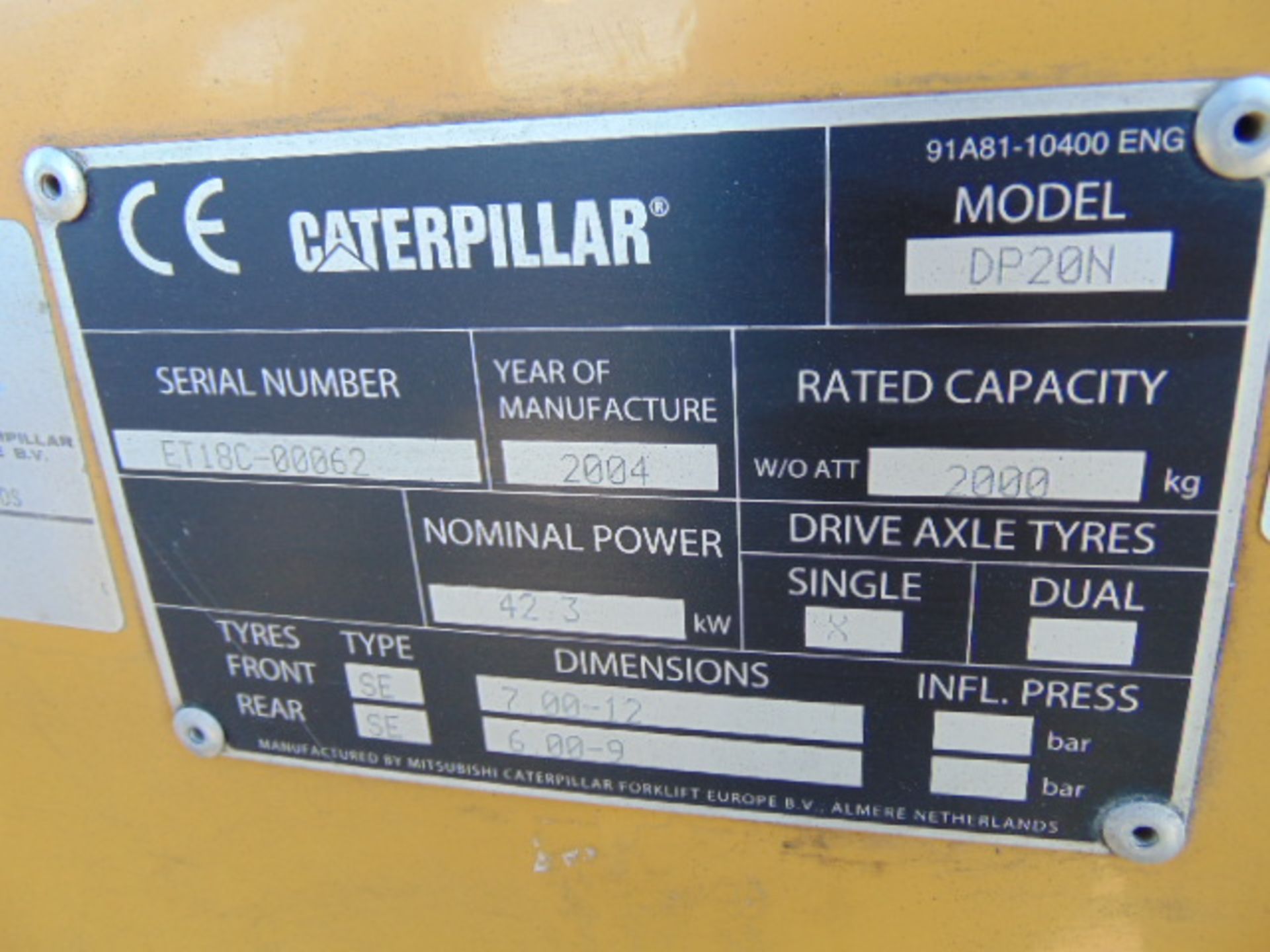 Caterpillar DP20N Counter Balance Diesel Forklift - Image 18 of 19