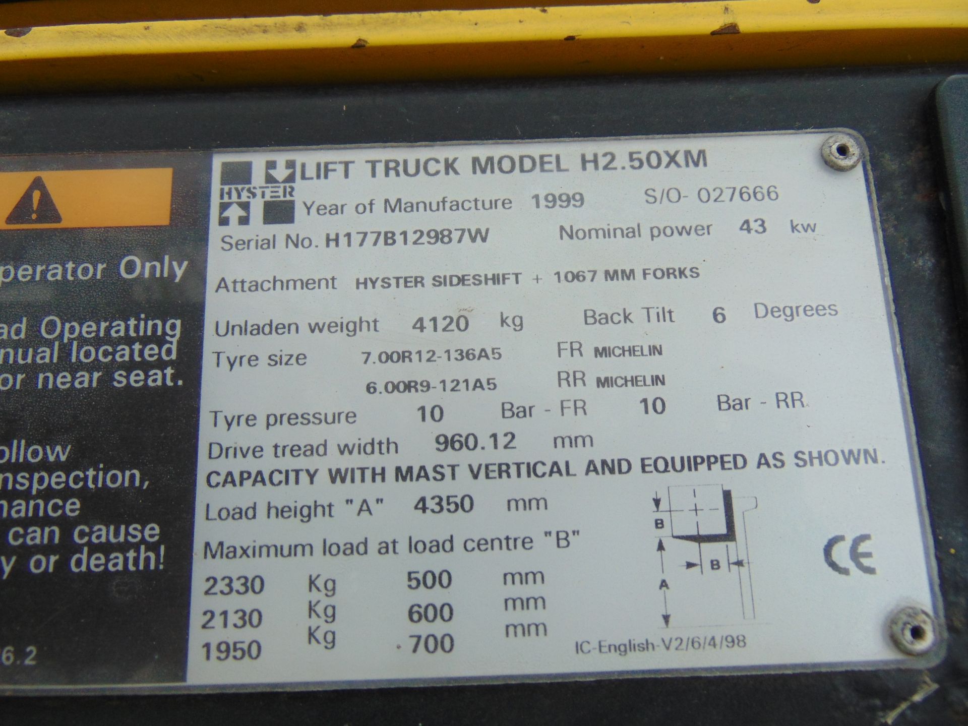 Hyster H2.50XM Counter Balance Diesel Forklift C/W Side Shift ONLY 763 Hours! - Image 19 of 20