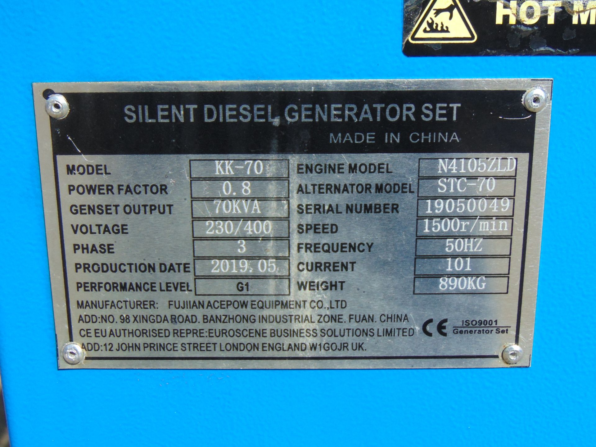 UNISSUED 70 KVA 3 Phase Silent Diesel Generator Set - Image 17 of 17