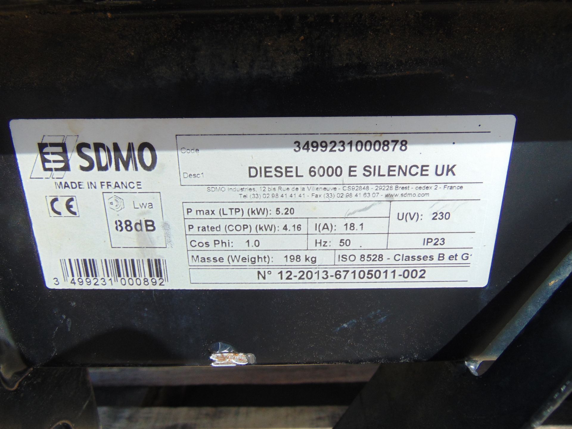 SDMO 6000E 6 KVA Electric Start Silent Diesel Generator Set - Image 13 of 13