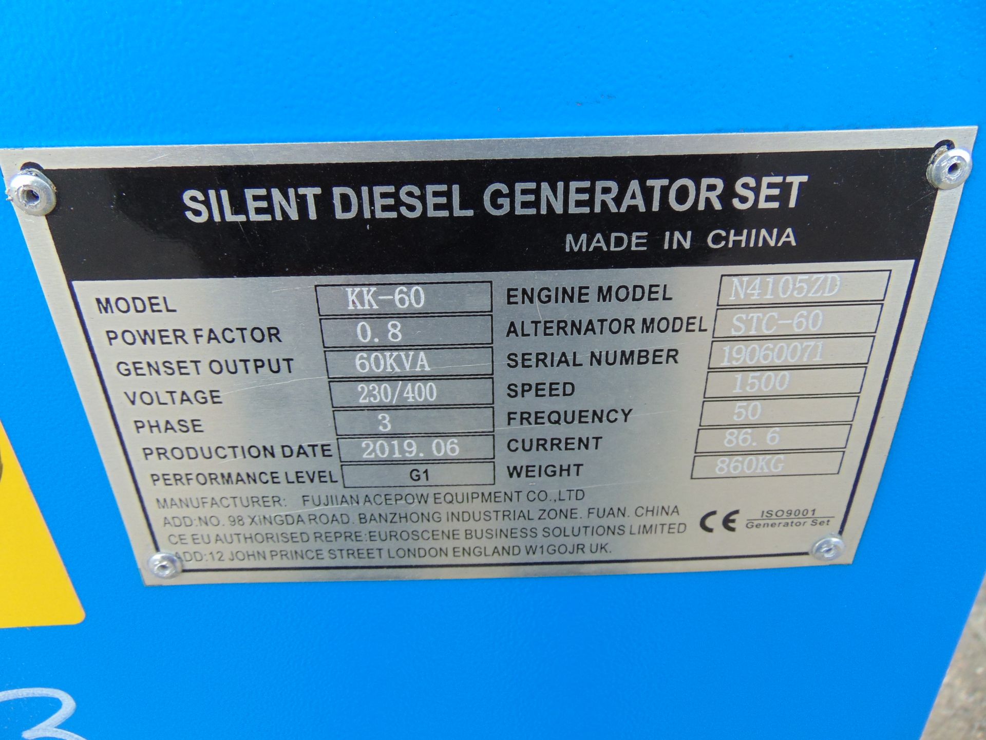 UNISSUED 60 KVA 3 Phase Silent Diesel Generator Set - Image 15 of 15