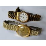 A Bulova Accutron watch and Sekonda gents white dial gold plated bracelet watch, (2)