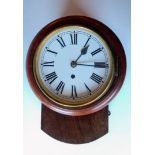 A Victorian mahogany-framed drop dial wall clock, with painted face (20 cm diameter) Roman