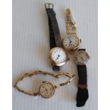 A mid-20th century ladies wristwatch with 9ct gold case and strap, not in working order, net