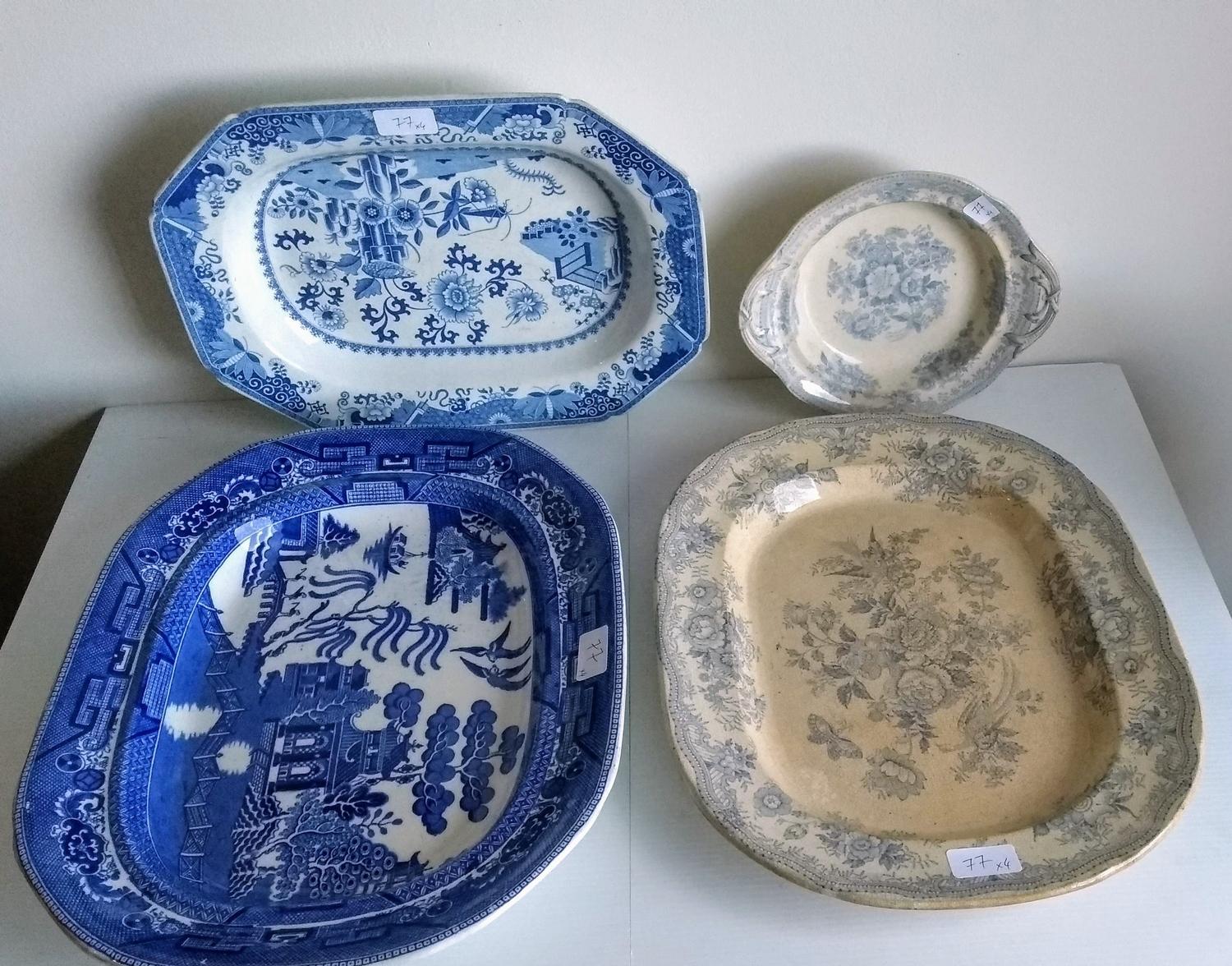 A Spode stone china meat platter, circa 1820, of rectangular shape with canted corners printed in