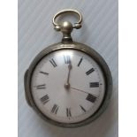 A George III silver key-wind pair case pocket watch signed Sutton to mechanism, Roman numerals,