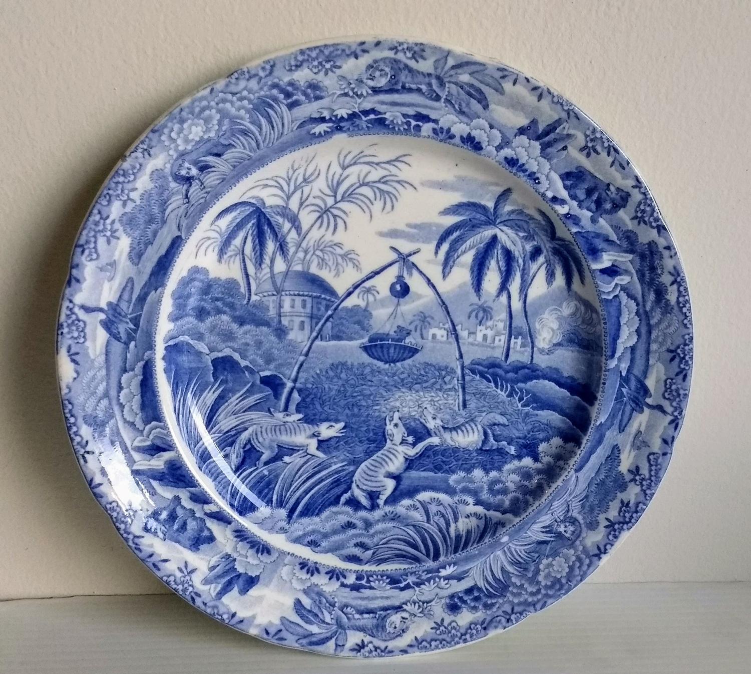 A 19th Century Spode blue and white transfer printed Sporting Series plate decorated in 'COMMON WOLF