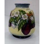 A Moorcroft 'Plums' vase designed by Rachel Bishop as 'a training piece', dated 1999, 15 cm H