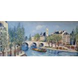 Jeremy King, PONT MARIE, PARIS, oil on paper mounted on board, signed and dated '96, 25cm x 55cm