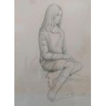 Pietro Psaier (1936- 2004) Italian, FEMALE STUDY SEATED, pencil drawing, framed and mounted, 35 x 27