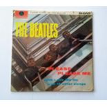 A Beatles mono album PLEASE PLEASE ME signed by John, Paul, George and Ringo with black and yellow