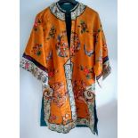 A late 19th century polychrome Chinese silk kimono, some wear to collar