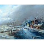 Max Brandrett, WINTER SCENE, oil on board, signed, 19 x 24 cm in ornate gilt frame