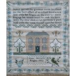 A William IV embroidered sampler by 'Jane Bennett, Rugby, 1832' with prayer, floral border,